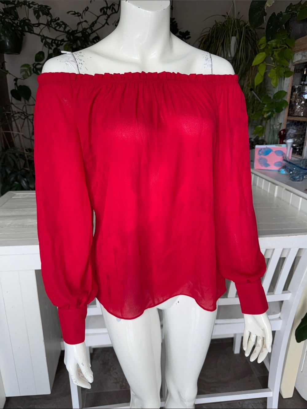Suzy Shier Off-Shoulder Red Women’s Blouse oversized XS NWOT